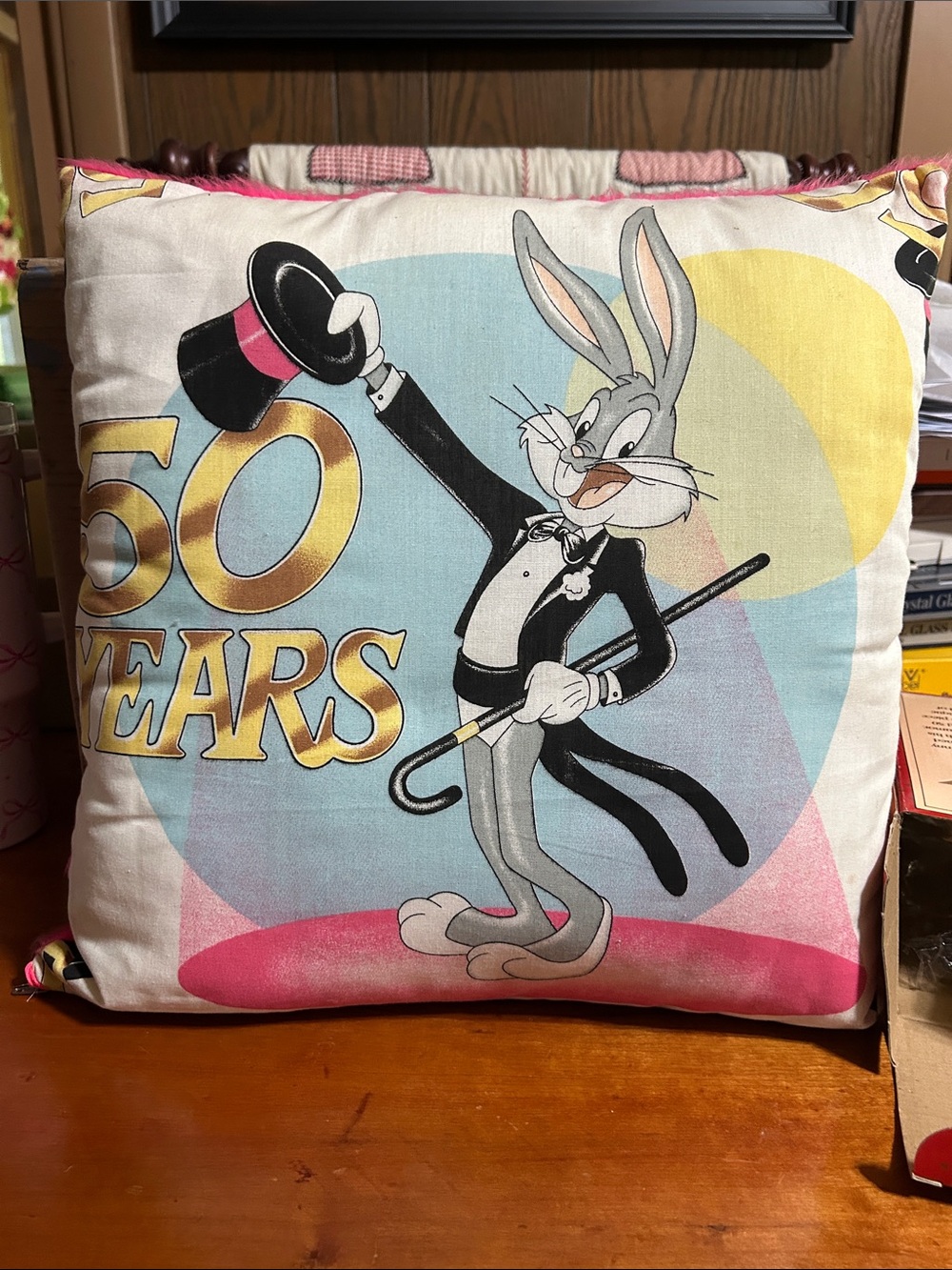 Warner Bros. Bugs Bunny Throw Pillow - Pink, Blue, Yellow, Gold, Gray, Cream